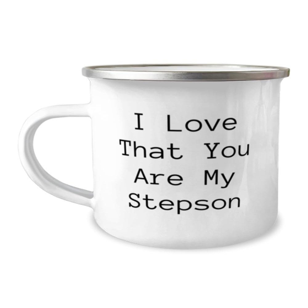 I Love That You Are My Stepson 12oz Camping Mug, Stepson Present From Father, Inspirational For Son