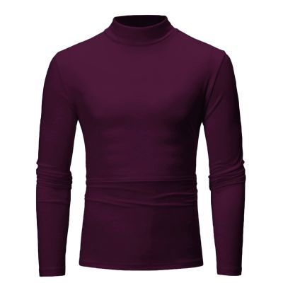amaon Official Mens T Shirt Long Sleeve Basic Mock Turtleneck Slim Fit Undershirt Pullover Casual Lightweight Thermal Pullover Tops Wine