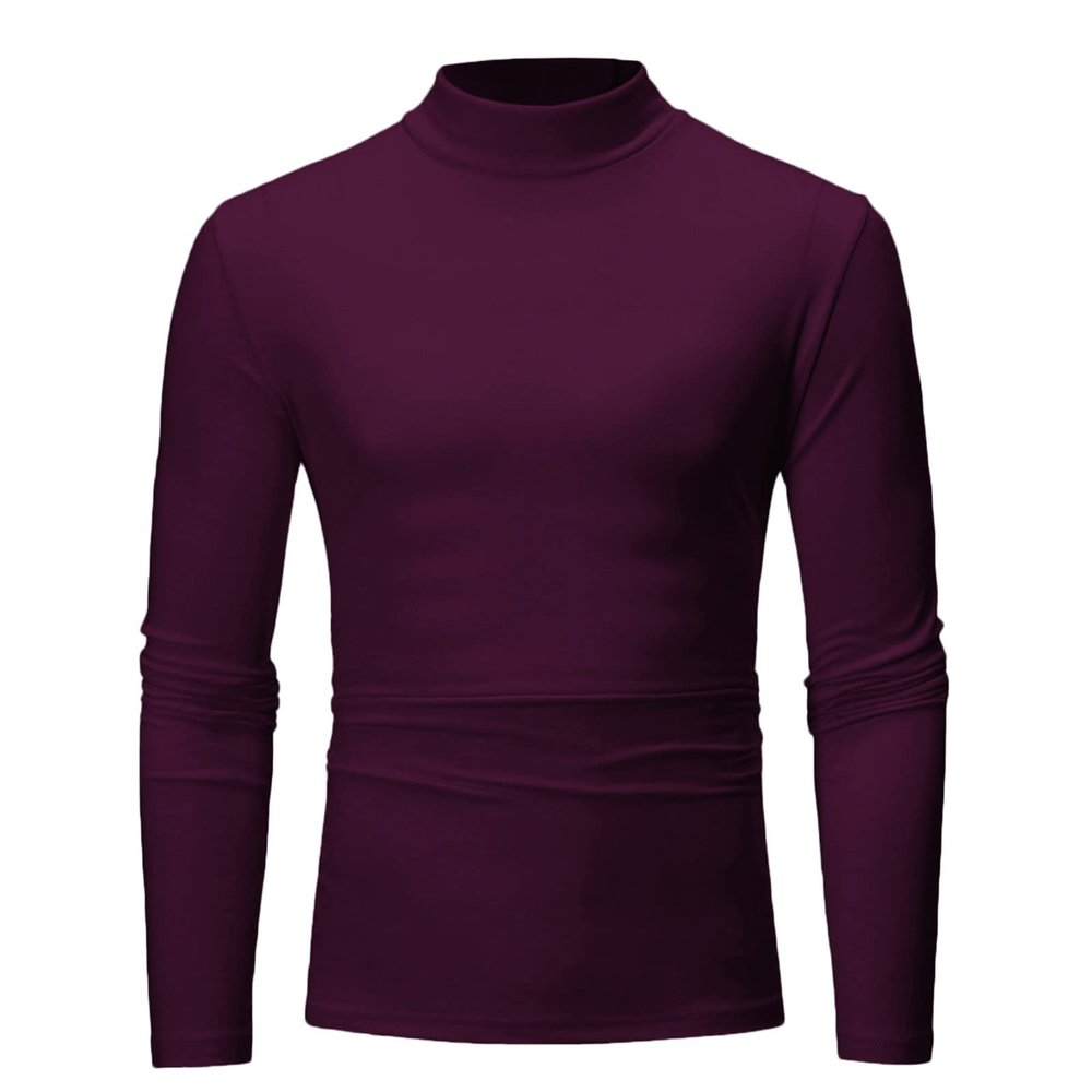 amaon Official Mens T Shirt Long Sleeve Basic Mock Turtleneck Slim Fit Undershirt Pullover Casual Lightweight Thermal Pullover Tops Wine