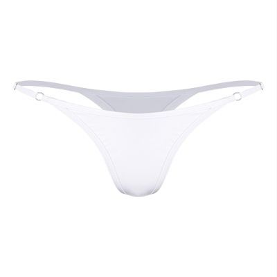 Hularka Women's Thong Bikini Bottoms Shiny Metallic High Waist T-Back Bathing Suits Bottoms White Medium