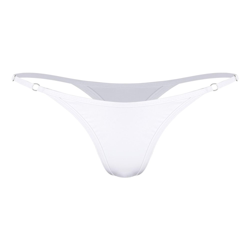 Hularka Women's Thong Bikini Bottoms Shiny Metallic High Waist T-Back Bathing Suits Bottoms White Medium