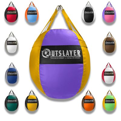 OutSlayer Wrecking Ball Heavy Bag 70 Lb - Boxing, MMA, Muay Thai Training - Custom Colors - Unfilled/Soft/Filled - USA Made (Purple/Yellow, Soft Filled)