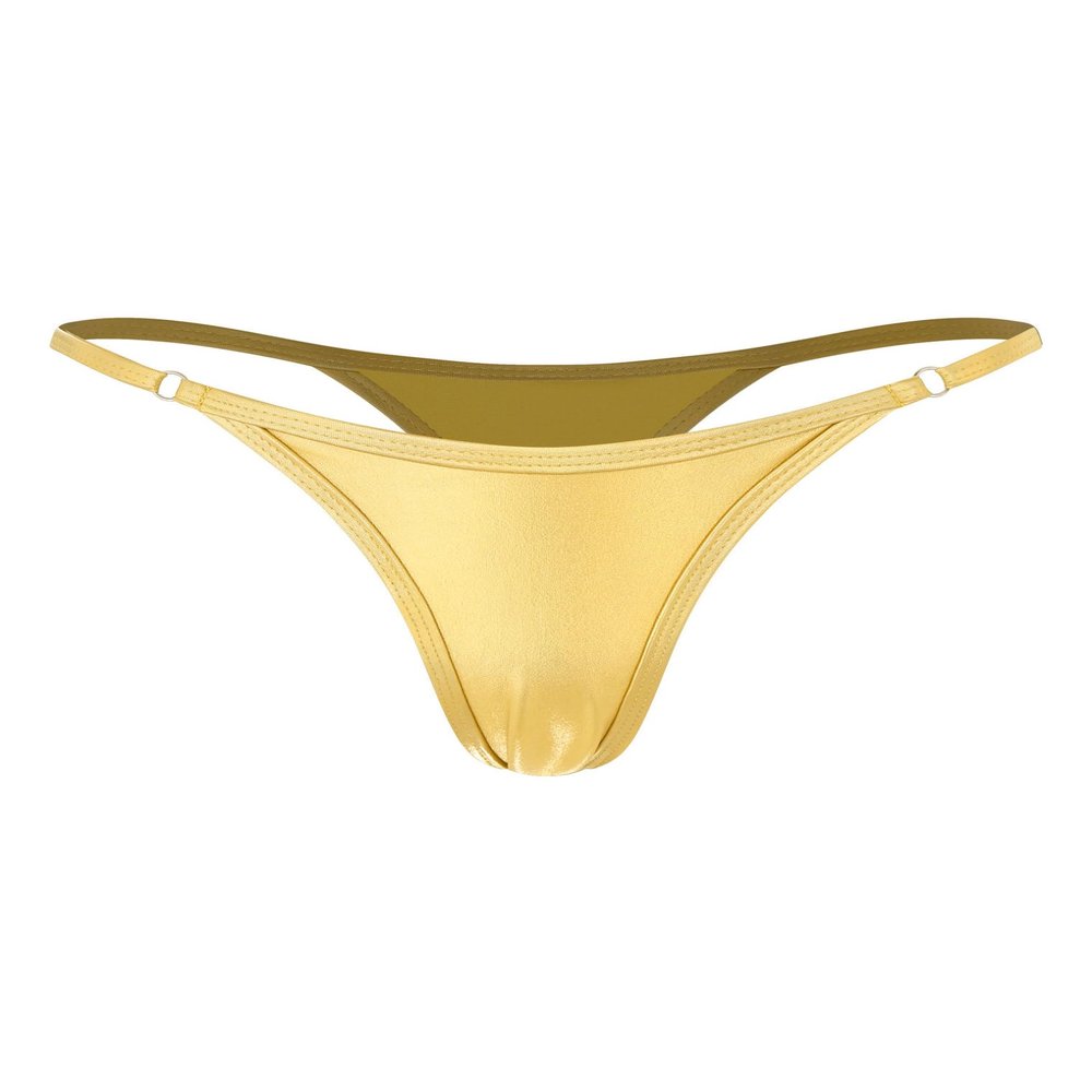 Hularka Women's Thong Bikini Bottoms Shiny Metallic High Waist T-Back Bathing Suits Bottoms Gold Medium