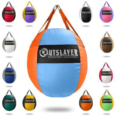 OutSlayer Wrecking Ball Heavy Bag 70 Lb - Boxing, MMA, Muay Thai Training - Custom Colors - Unfilled/Soft/Filled - USA Made (Light Blue/Orange, Unfilled)