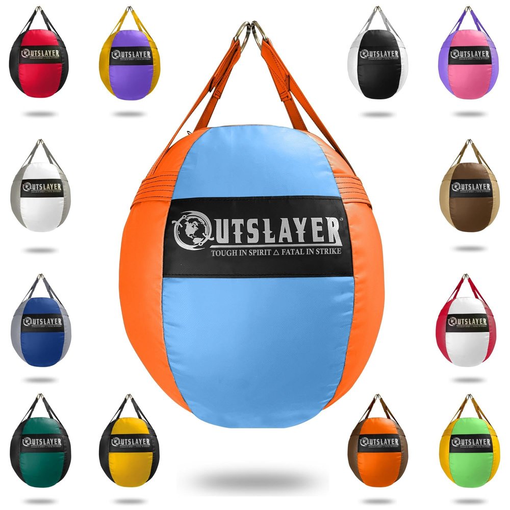 OutSlayer Wrecking Ball Heavy Bag 70 Lb - Boxing, MMA, Muay Thai Training - Custom Colors - Unfilled/Soft/Filled - USA Made (Light Blue/Orange, Unfilled)