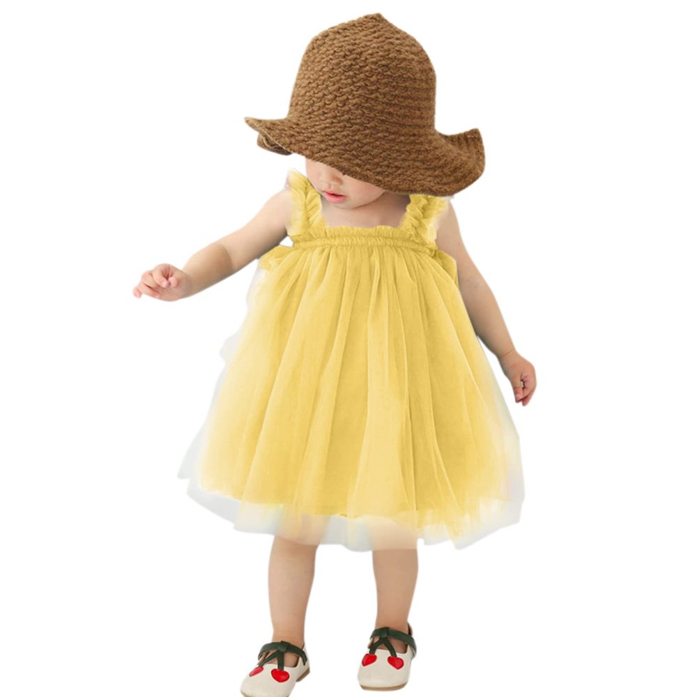 Baby Girls Tutu Dress Sleeveless Infant Toddler Sundress Tulle Bubble Layered Princess Birthday (Yellow, 4-5 Years)