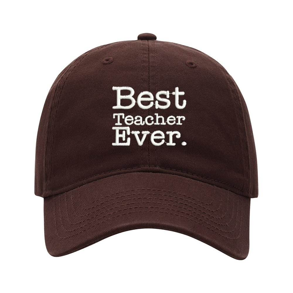 Baseball Cap Men Women Best Teacher Ever Embroidered Unisex Classic Adjustable Strapback Dad Hat (7 1/2,Brown)