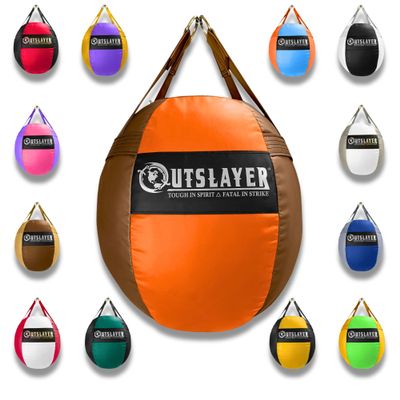 OutSlayer Wrecking Ball Heavy Bag 70 Lb - Boxing, MMA, Muay Thai Training - Custom Colors - Unfilled/Soft/Filled - USA Made (Orange/Brown, Soft Filled)