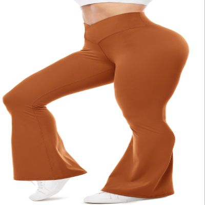 UEU Flare Leggings for Women V Crossover High Waisted Yoga Pants Tummy Control Bootcut Wide Leg, 31" Inseam, Rust Medium