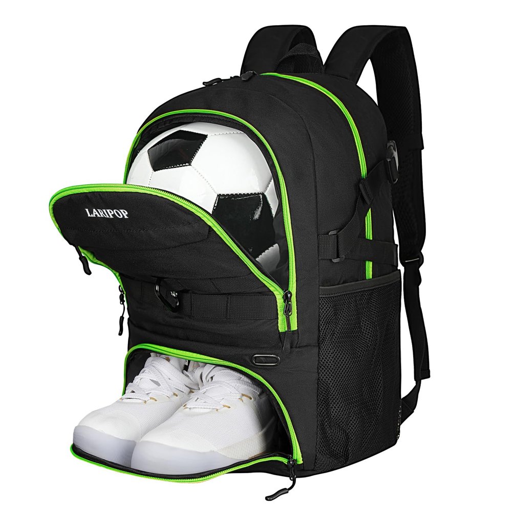 LARIPOP Soccer Backpack Bag with Ball Holder Ventilated Shoe Compartment Large Capacity Sports Gear Bag for Basketball Volleyball Gym