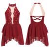 JEATHA Girls Figure Ice Skating Dress Leotard Sleeveless Mock Neck Rhinestones Splice Sheer Mesh Dance Costume Burgundy 8 Years view 1