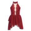 JEATHA Girls Figure Ice Skating Dress Leotard Sleeveless Mock Neck Rhinestones Splice Sheer Mesh Dance Costume Burgundy 8 Years view 2