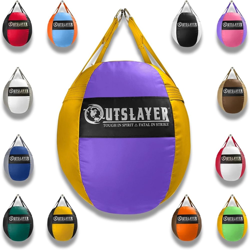 OutSlayer Wrecking Ball Heavy Bag 70 Lb - Boxing, MMA, Muay Thai Training - Custom Colors - Unfilled/Soft/Filled - USA Made (Purple/Yellow, Unfilled)