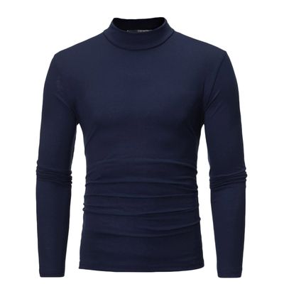 Mens T Shirt Long Sleeve Basic Mock Turtleneck Slim Fit Undershirt Pullover Casual Lightweight Thermal Pullover Tops Navy