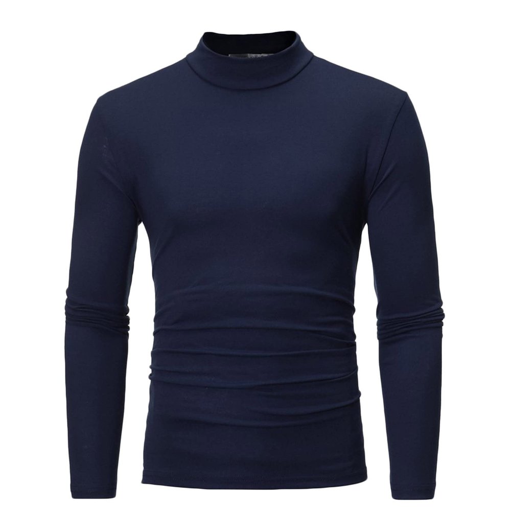 Mens T Shirt Long Sleeve Basic Mock Turtleneck Slim Fit Undershirt Pullover Casual Lightweight Thermal Pullover Tops Navy