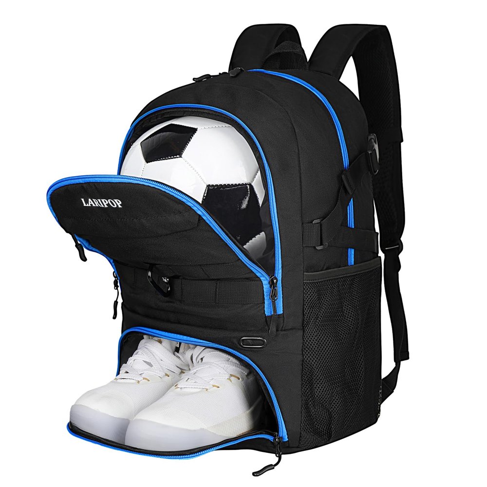 LARIPOP Soccer Backpack Soccer Bag with Ball Holder Shoe Compartment Large Capacity Youth Sports Gear Bag for Basketball Volleyball Gym Training