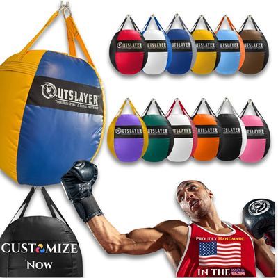 OutSlayer Wrecking Ball Heavy Bag 70 Lb - Boxing, MMA, Muay Thai Training - Custom Colors - Unfilled/Soft/Filled - USA Made (Custom, Unfilled)