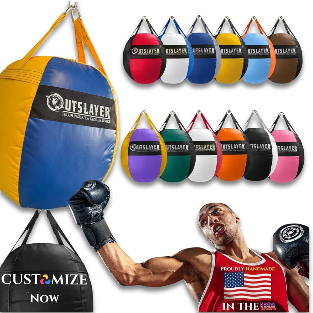 OutSlayer Wrecking Ball Heavy Bag 70 Lb - Boxing, MMA, Muay Thai Training - Custom Colors - Unfilled/Soft/Filled - USA Made (Custom, Unfilled)