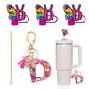 DMLNN Straw Cover for Stanley Cup, 3Pcs Butterfly Initial Keychains for Women, Cute Silicone Covers for Stanley Cups 30&40 Oz - RoseRed (Letter D) view 1