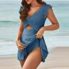 asntrgd Retro Swimsuit Romper for Women Flayaway Floral Tankini Bathing Suits with Underwire Two Pieces Cutout High Waisted Blue view 2
