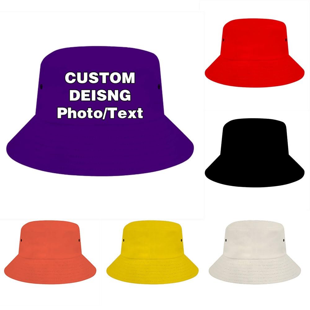 Custom Bucket Hat for Women Men Personalized Text Name Image Design Your Own Fisherman Cap, Indigo
