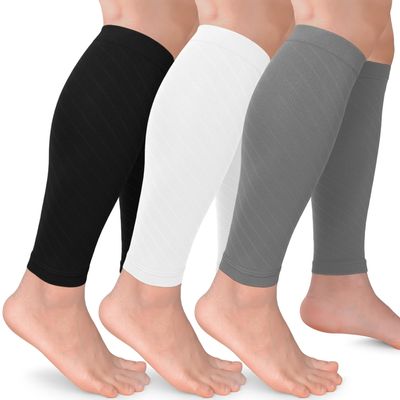 CTHH 3 Pack Leg Compression Sleeve, Calf Support Sleeves for Women and Men Calf Brace for Shin Splints, Pain Relief (Black/White/Gray, L/XL)