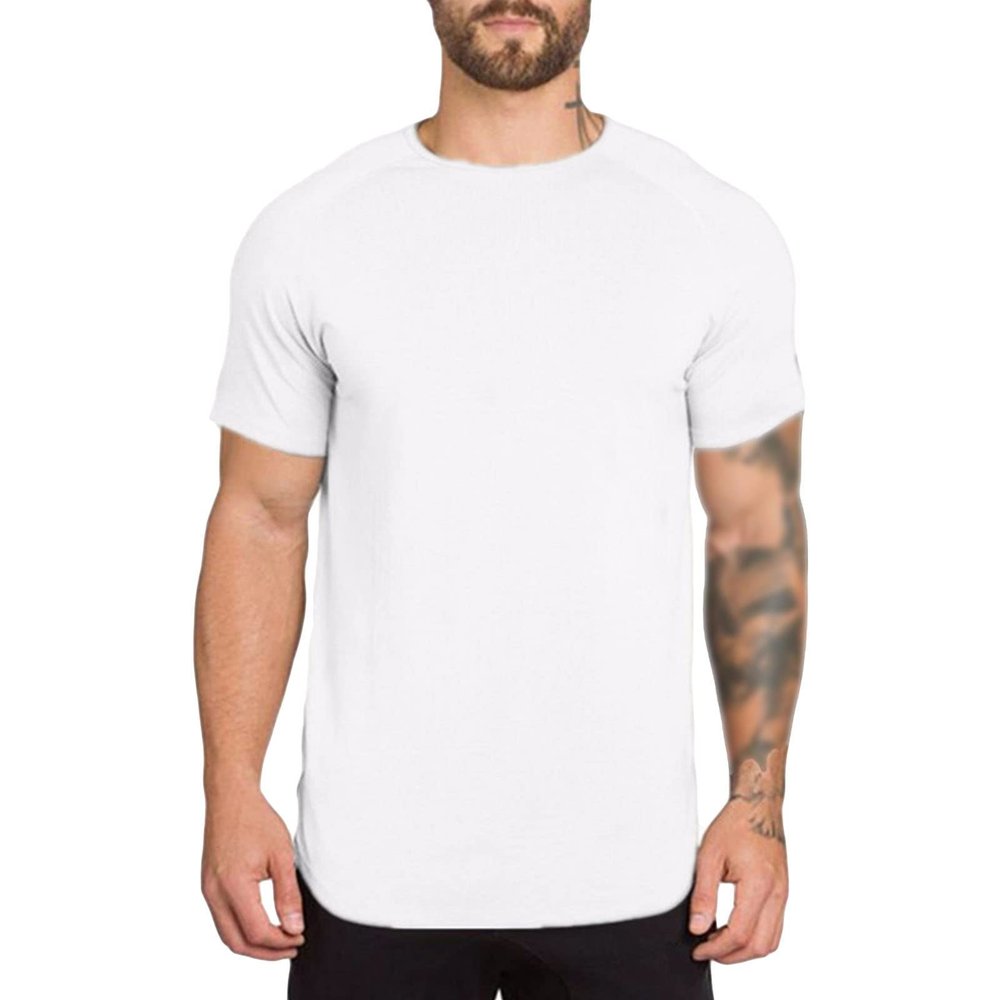 Men's Workout Short Sleeve Cotton Crewneck Muscle T Shirt Gym Bodybuilding Athletic Tee Top (White,XX-Large)
