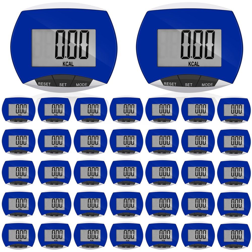 Weewooday Pedometer for Walking Steps and Miles Simple Pedometer Clip on with Large Digital Display Portable LCD Step Counter Bulk Gift for Women Men Adults(Blue,32 Pcs)