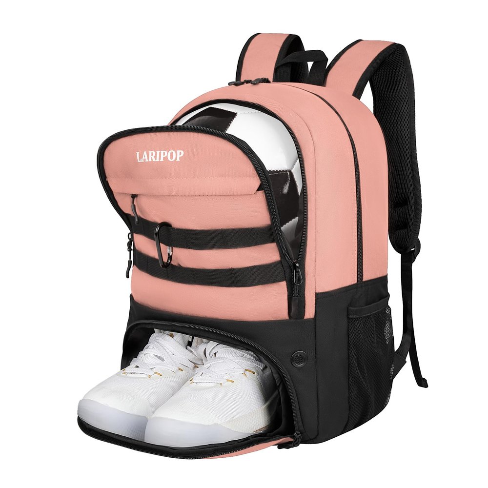LARIPOP Soccer Backpack Bag with Ball Holder Ventilated Shoe Compartment Large Capacity Youth Sports Gear Bag for Basketball Volleyball Gym