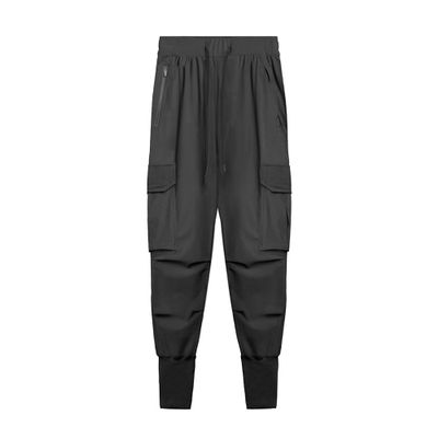 Mens Casual Joggers Pants with Zipper Pockets Multi-Pocket Drawstring Sweatpants Workout Running Cargo Trousers (Black,Medium)
