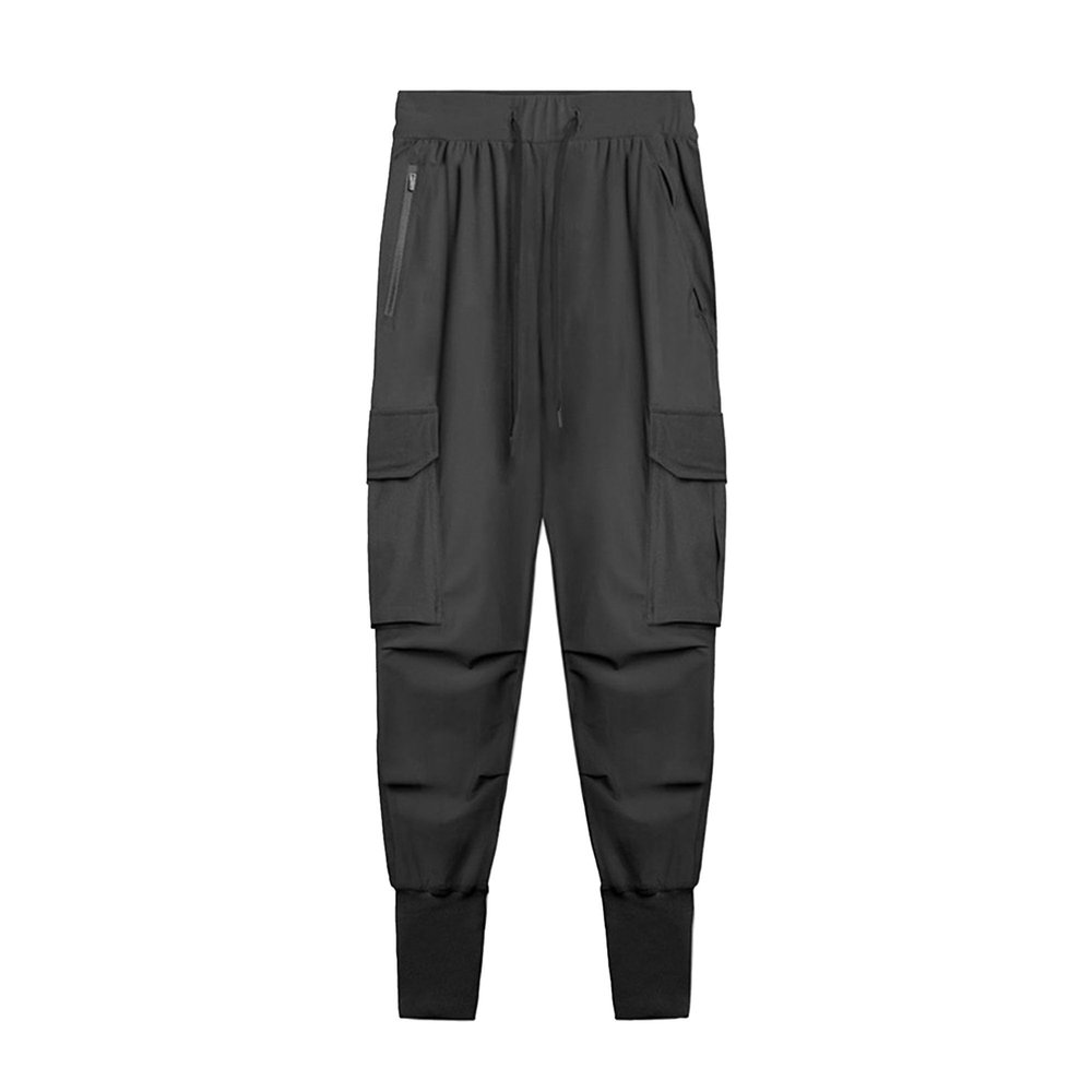 Mens Casual Joggers Pants with Zipper Pockets Multi-Pocket Drawstring Sweatpants Workout Running Cargo Trousers (Black,Medium)