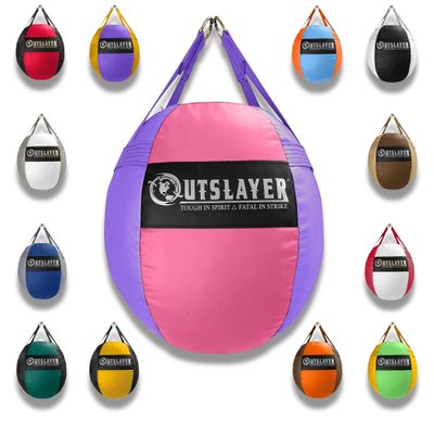 OutSlayer Wrecking Ball Heavy Bag 70 Lb - Boxing, MMA, Muay Thai Training - Custom Colors - Unfilled/Soft/Filled - USA Made (Pink/Purple, Unfilled)