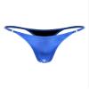 Hularka Women's Thong Bikini Bottoms Shiny Metallic High Waist T-Back Bathing Suits Bottoms Blue Small view 1