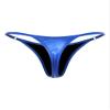 Hularka Women's Thong Bikini Bottoms Shiny Metallic High Waist T-Back Bathing Suits Bottoms Blue Small view 2