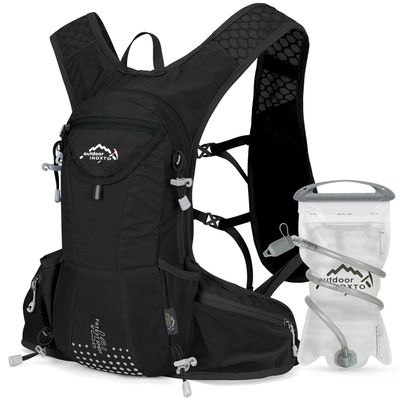 IX INOXTO Hydration Pack Backpack, Lightweight Water Backpack with 2L Hydration Bladder Daypack for Men Women,Running Hydration Vest for Trail Running Hiking Cycling Race Climbing (All Black - 2L)