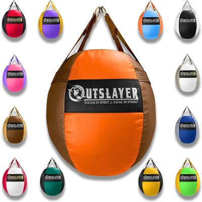 OutSlayer Wrecking Ball Heavy Bag 70 Lb - Boxing, MMA, Muay Thai Training - Custom Colors - Unfilled/Soft/Filled - USA Made (Orange/Brown, Unfilled)