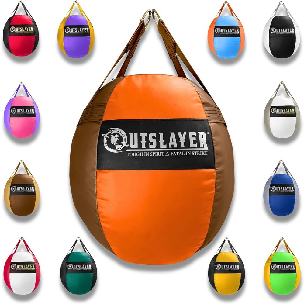OutSlayer Wrecking Ball Heavy Bag 70 Lb - Boxing, MMA, Muay Thai Training - Custom Colors - Unfilled/Soft/Filled - USA Made (Orange/Brown, Unfilled)