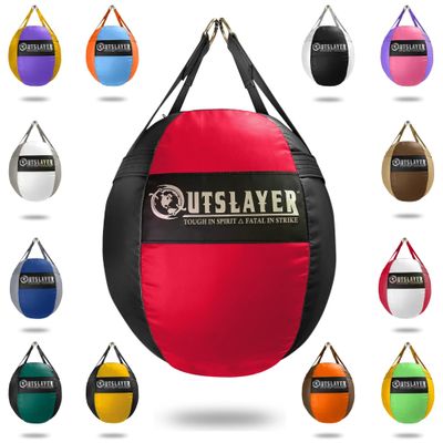 OutSlayer Wrecking Ball Heavy Bag 70 Lb - Boxing, MMA, Muay Thai Training - Custom Colors - Unfilled/Soft/Filled - USA Made (Red/Black, Unfilled)