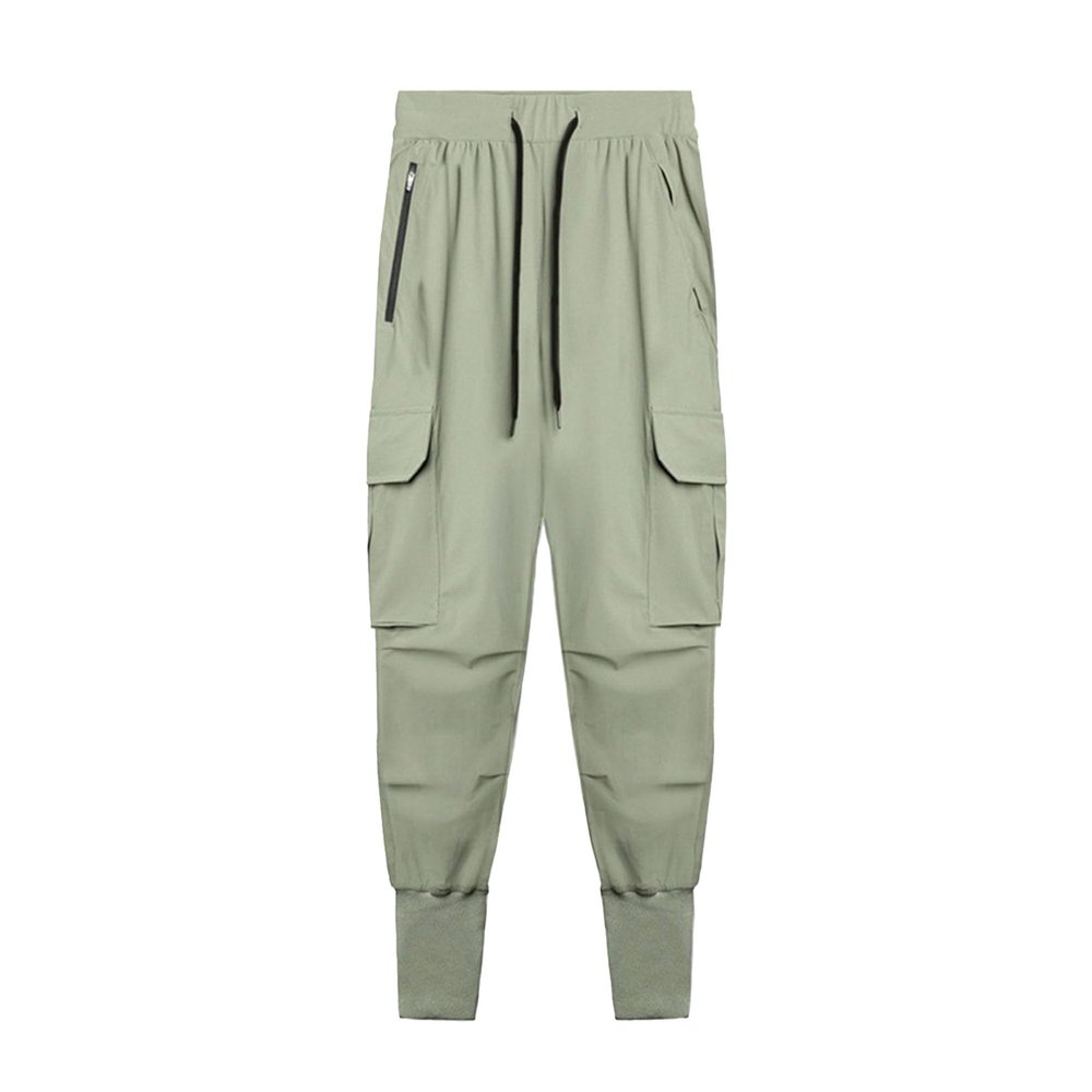 Mens Casual Joggers Pants with Zipper Pockets Multi-Pocket Drawstring Sweatpants Workout Running Cargo Trousers (Green,Medium)