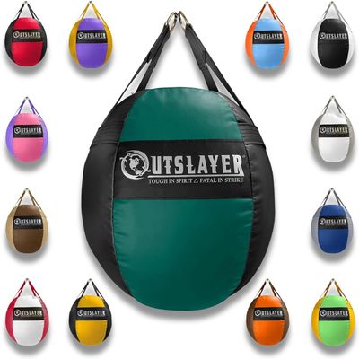 OutSlayer Wrecking Ball Heavy Bag 70 Lb - Boxing, MMA, Muay Thai Training - Custom Colors - Unfilled/Soft/Filled - USA Made (Dark Green/Black, Filled)