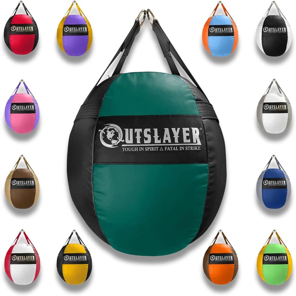 OutSlayer Wrecking Ball Heavy Bag 70 Lb - Boxing, MMA, Muay Thai Training - Custom Colors - Unfilled/Soft/Filled - USA Made (Dark Green/Black, Filled)