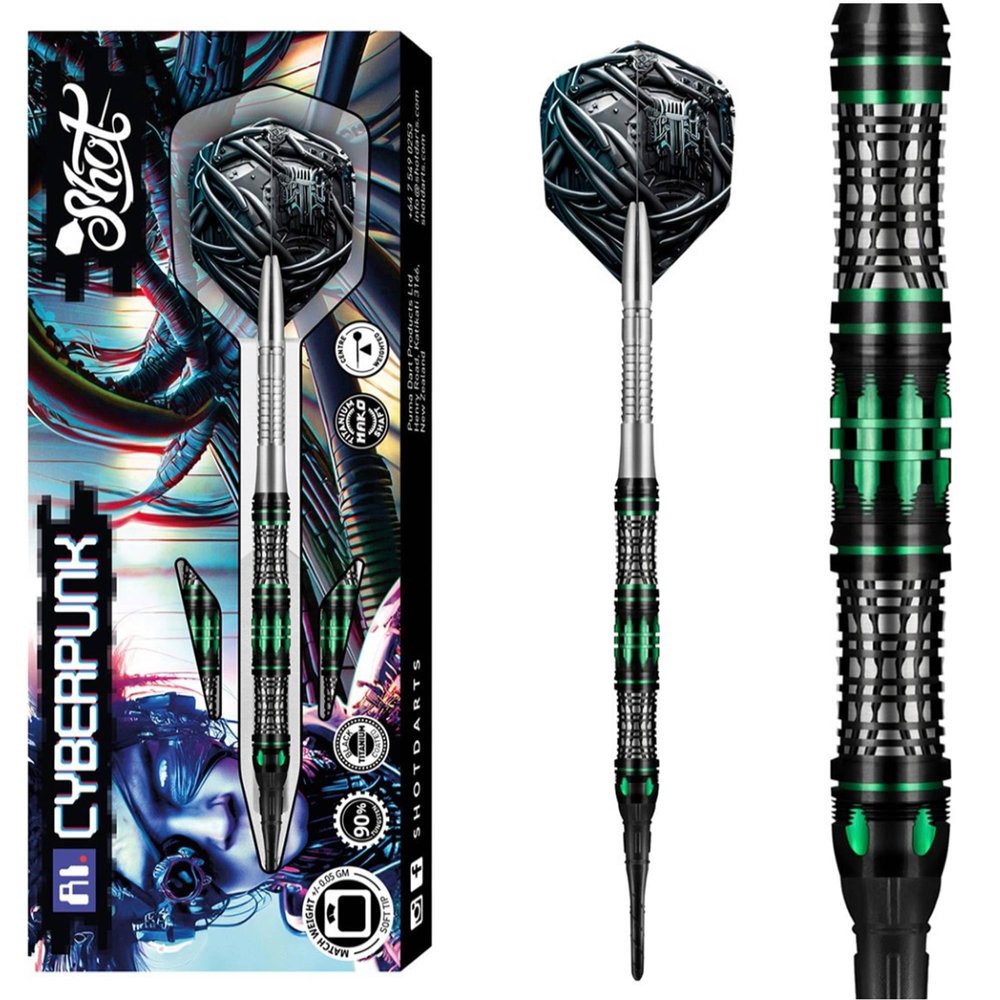 Shot! Darts AI Cyberpunk 90% Tungsten Pro Throwing Darts Soft Tip Set | Professional Soft Tip Darts Set for Electronic Dartboard | Made in New Zealand
