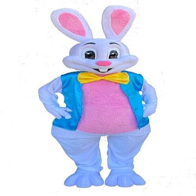 White Easter Bunny Mascot Costume Adult Size for Men & Women with Built-in Fan Inside the Head