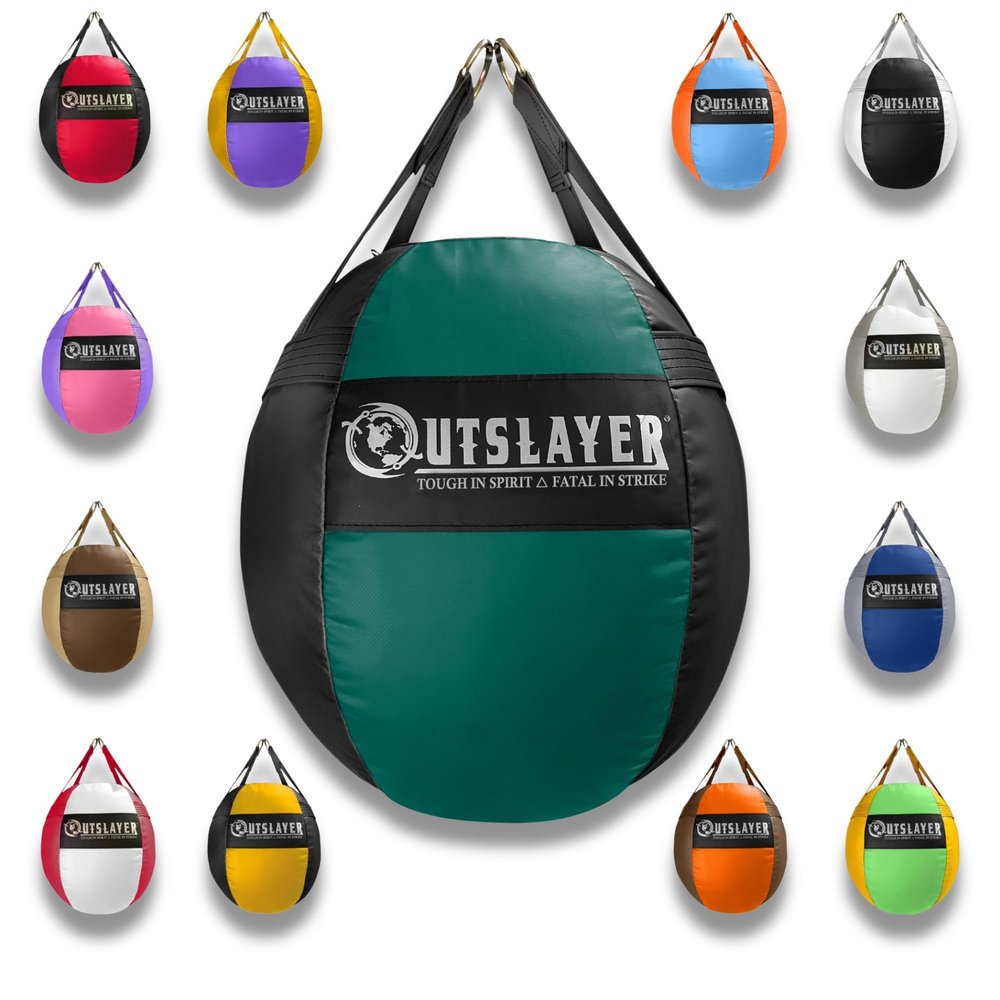 OutSlayer Wrecking Ball Heavy Bag 70 Lb - Boxing, MMA, Muay Thai Training - Custom Colors - Unfilled/Soft/Filled - USA Made (Dark Green/Black, Soft Filled)