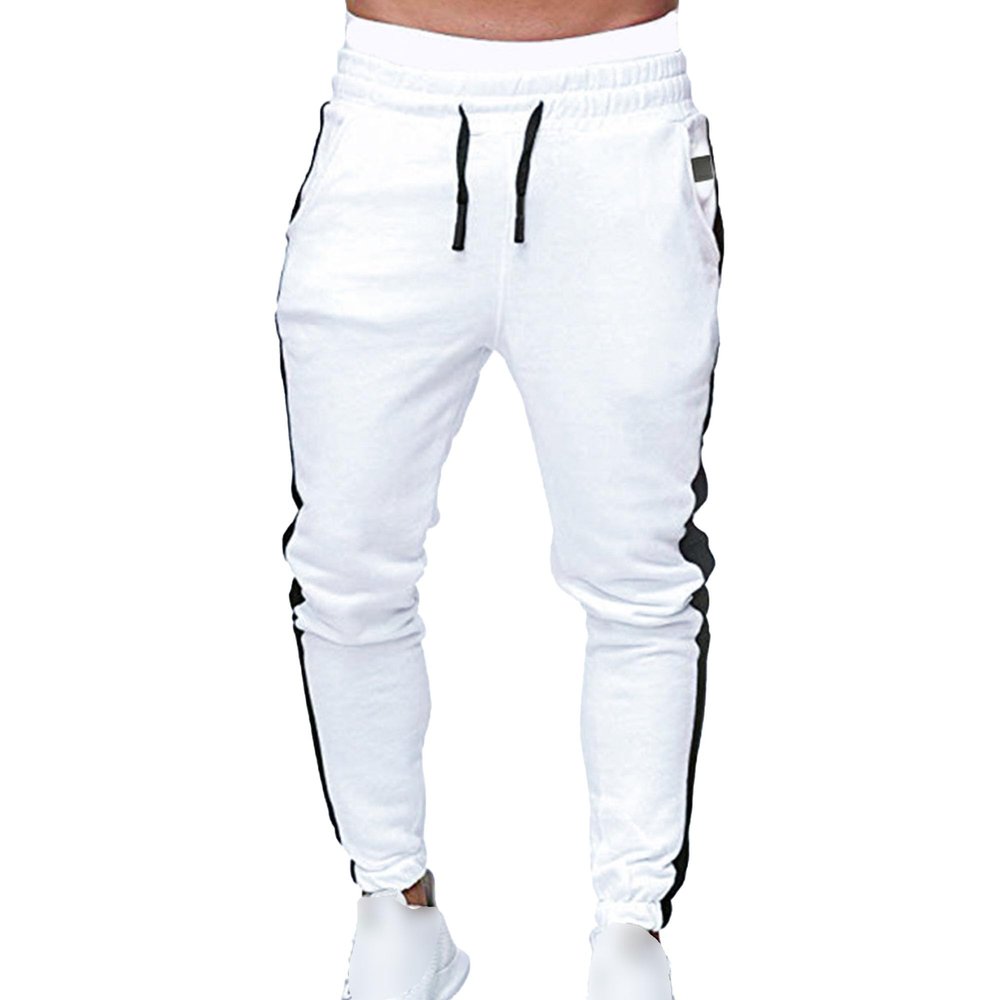 Maiyifu-GJ Men's Casual Joggers Sweatpants Drawstring Elastic Waist Running Jogger Pants Gym Running Workout Long Trousers (White,Medium)