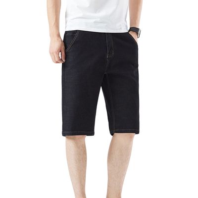 JEsilunmaMY Men's Stretchy Jeans Shorts Plus Size 5 Pocket Distressed Denim Shorts Summer Beach Shorts with Elastic Waist (Black,31)