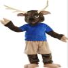 Brown Reindeer Mascot Costume in Blue Shirt Adult Size for Men & Women with Built-in Fan Inside the Head view 2