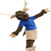 Brown Reindeer Mascot Costume in Blue Shirt Adult Size for Men & Women with Built-in Fan Inside the Head view 4