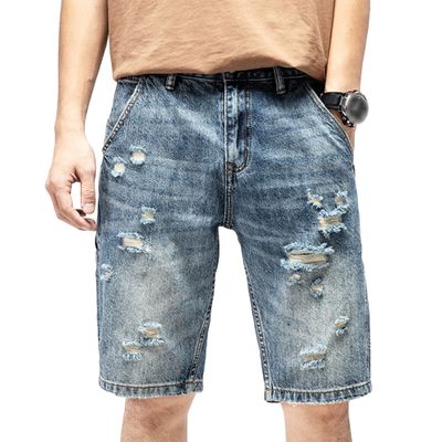 JEsilunmaMY Men's Vintage Ripped Short Jeans Wash Distressed Cargo Denim Shorts Summer Casual Hole Biker Jeans Shorts (Blue,31)