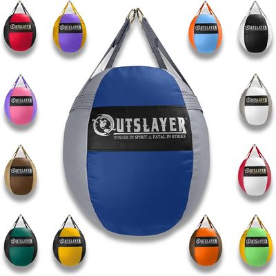 OutSlayer Wrecking Ball Heavy Bag 70 Lb - Boxing, MMA, Muay Thai Training - Custom Colors - Unfilled/Soft/Filled - USA Made (Dark Blue/Gray, Unfilled)